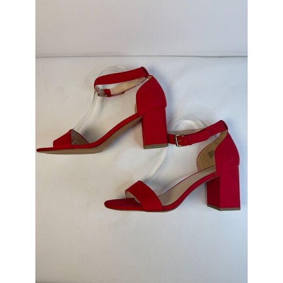 Torrid Two Strap Womens Size 10.5W Red Suede Open Toe Heeled Sandals Shoes - Picture 6 of 16
